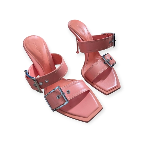Alexander McQueen Boxcar Si Leather Sandal Mule in Apricot Square Toe Size 9 - Picture 2 of 14